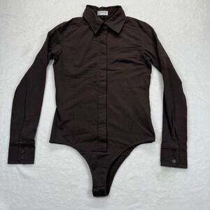 Sutherland BodySuit Stretch Body Blouse Button Down Shirt‎ Brown Size S